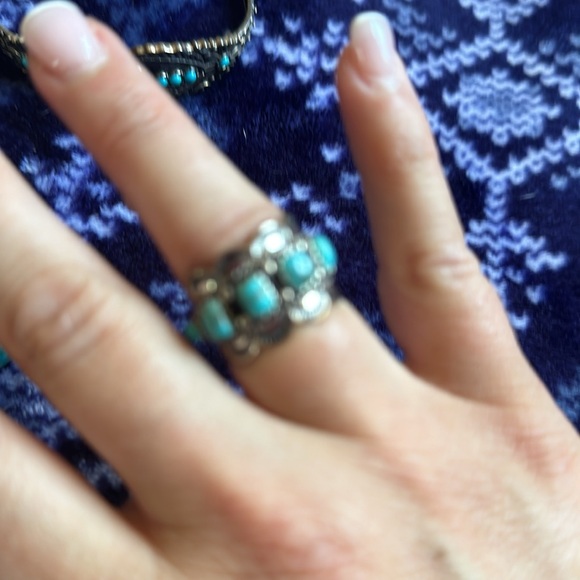 Turquoise and silver accessories. Rings and cuff. Just need some shine touch up. - Picture 3 of 4